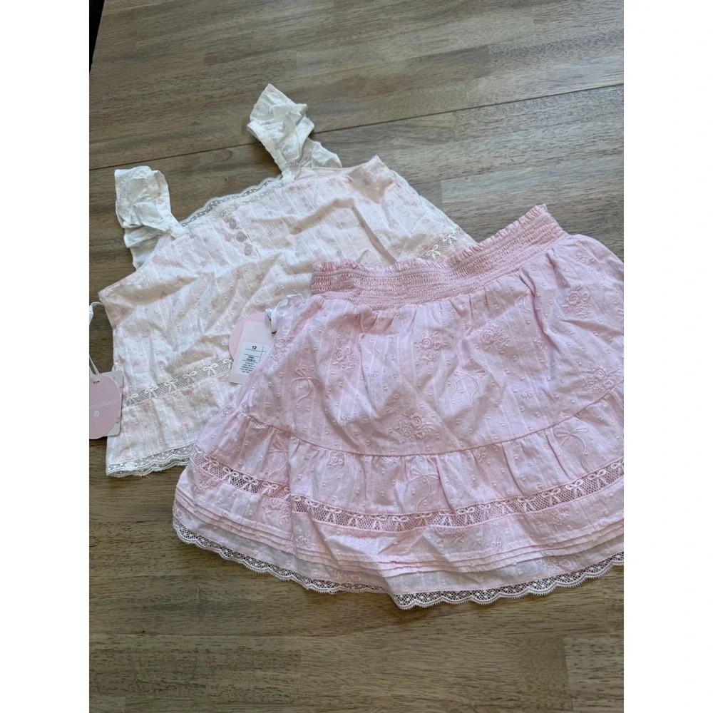 Love Shack Fancy X Target Girls Top Skirt Set Pink Floral Ruffled Cotton 12